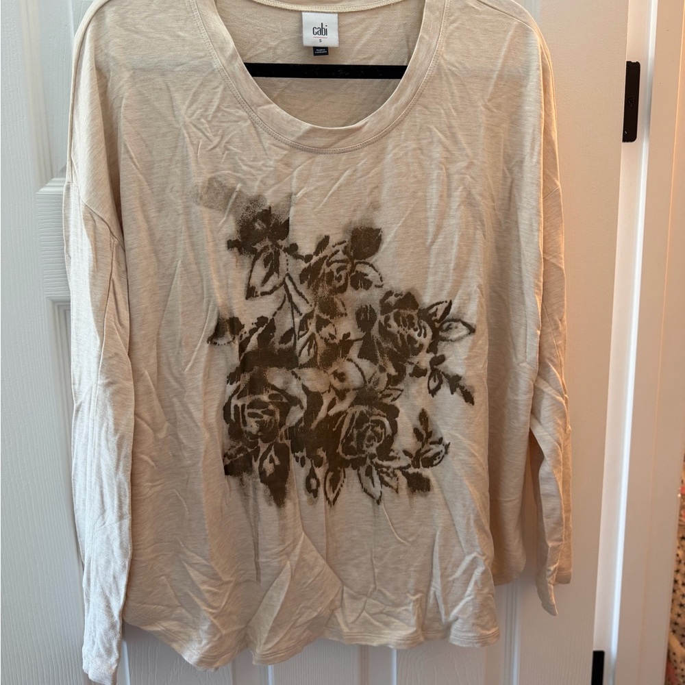 CAbi Cream Floral Long Sleeve Top